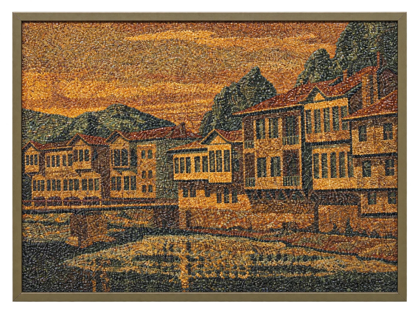 Fevzi Kilic’s stone mosaic showing a historic waterfront town