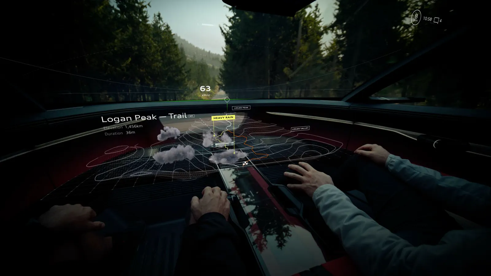 A passenger interacting with a spatial map inside the concept cabin