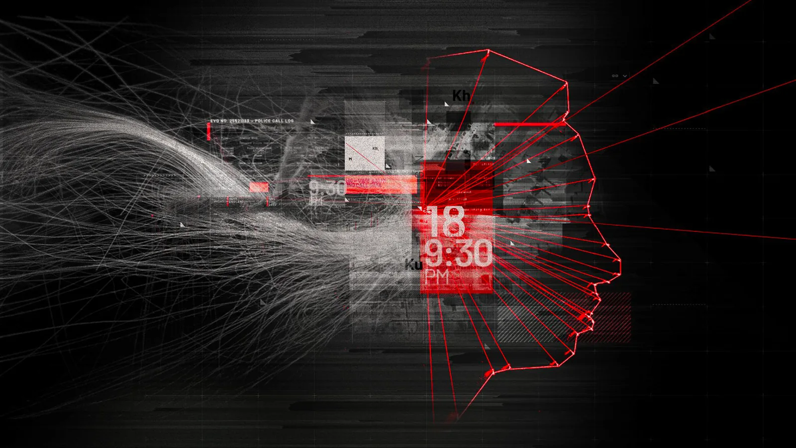Red evidence threads and digital data in a Digital Forensics title concept