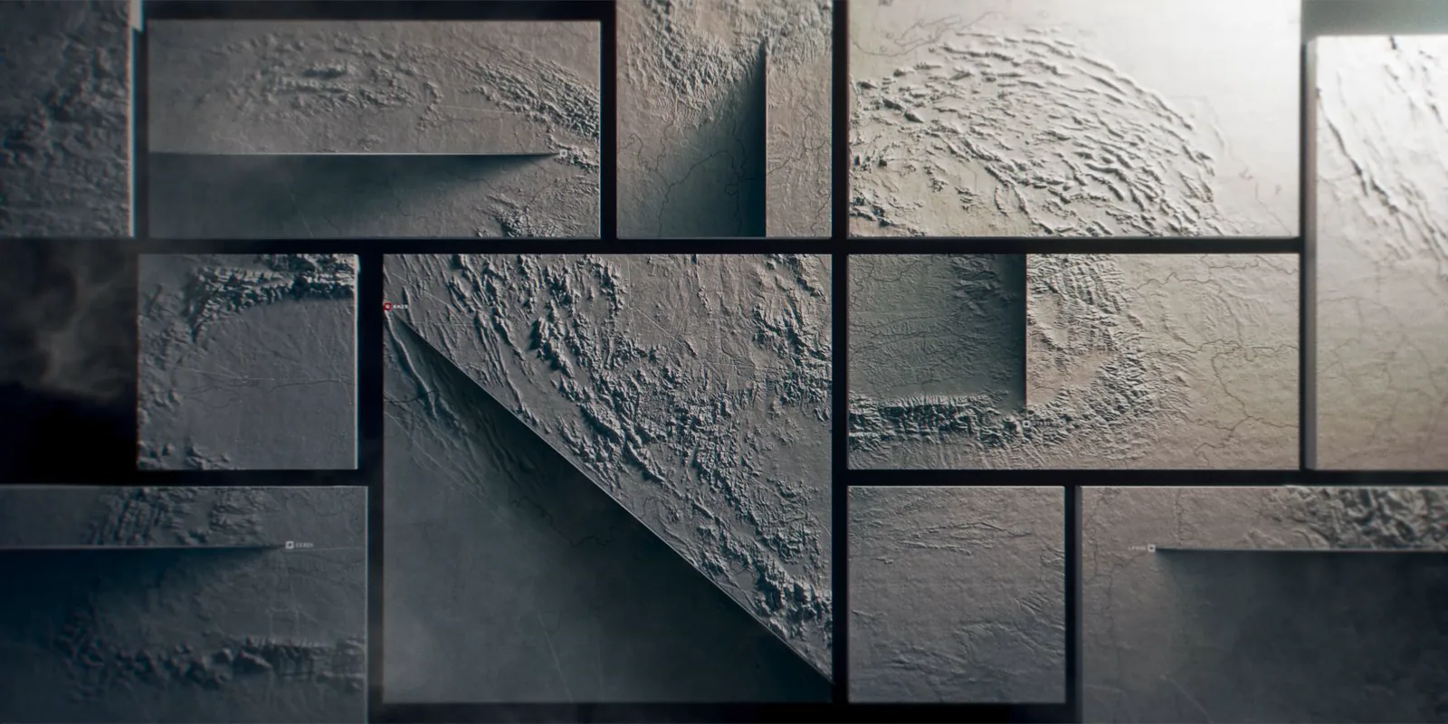 A puzzle-like grid of raised map tiles