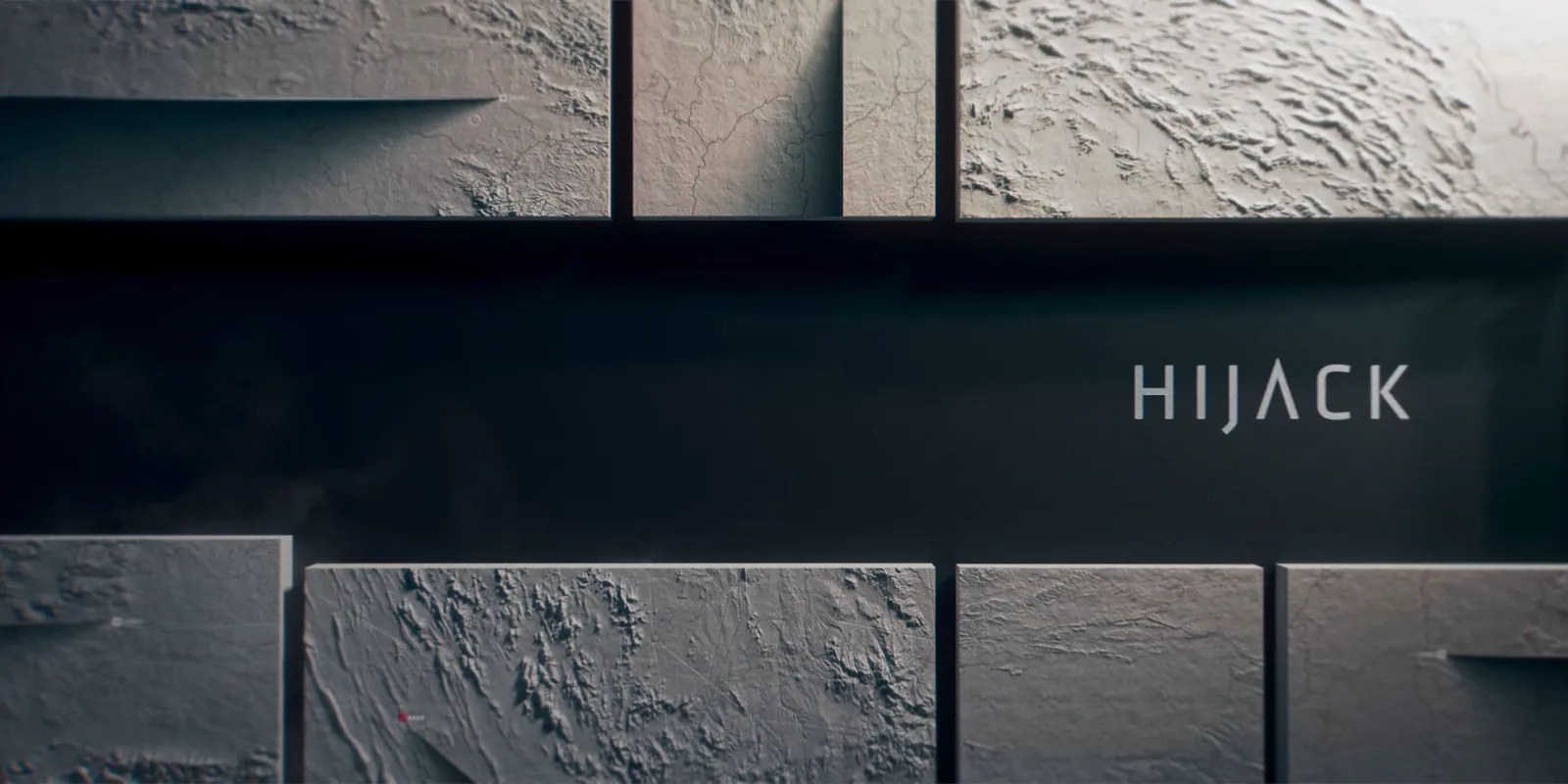 Sliding map tiles framing the Hijack title