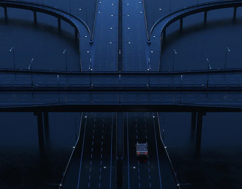 An overhead CG motorway scene from the Lamborghini Huracan STO pitch