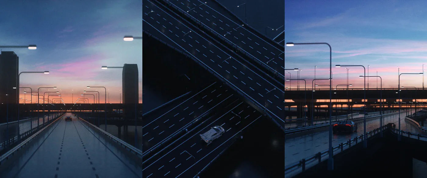 Three CG motorway views from the Lamborghini Huracan STO launch pitch