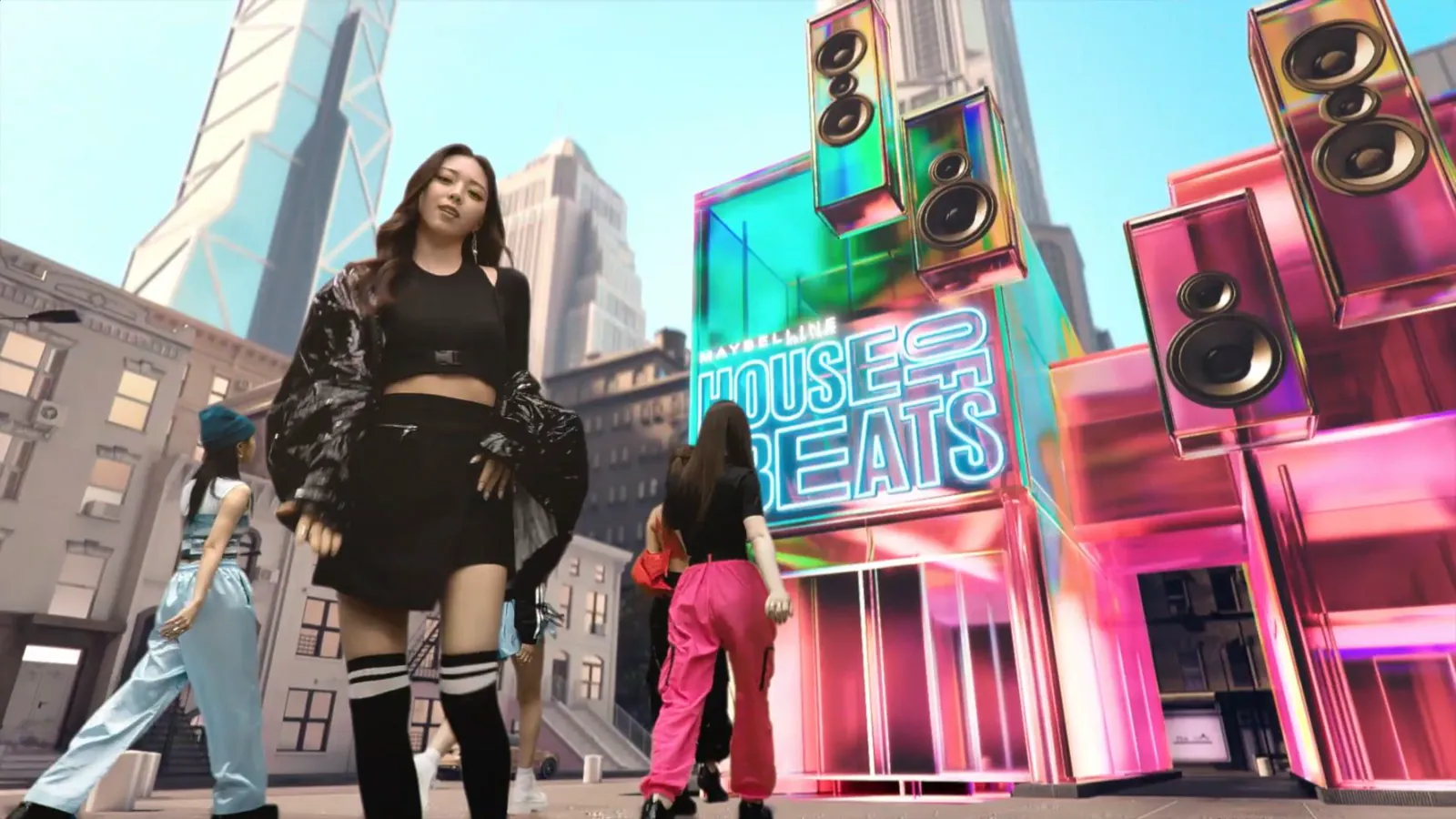 ITZY in front of the House of Beats virtual world