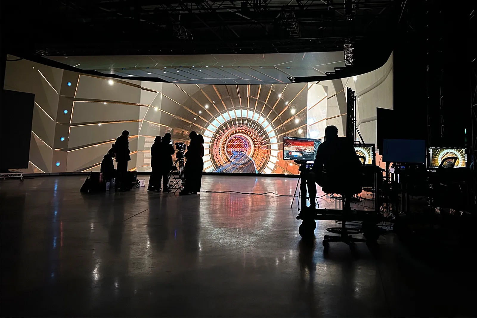 The LED volume and crew during virtual production