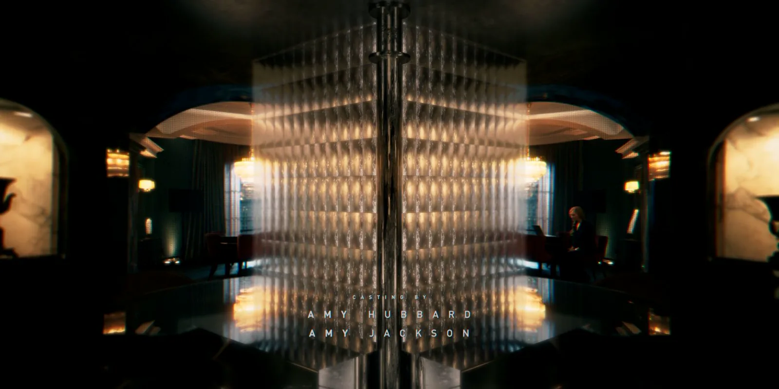 A mirrored interior repeated around a central column